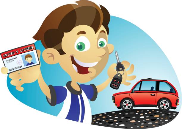 License to Drive A boy just got his driver's license and keys to a new car. teen driving stock illustrations
