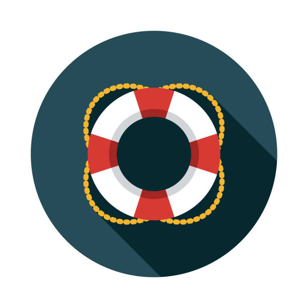 Life Belt Nautical Flat Design Icon A flat design icon with a long shadow. File is built in the CMYK color space for optimal printing. Color swatches are global so it’s easy to change colors across the document. life belt stock illustrations