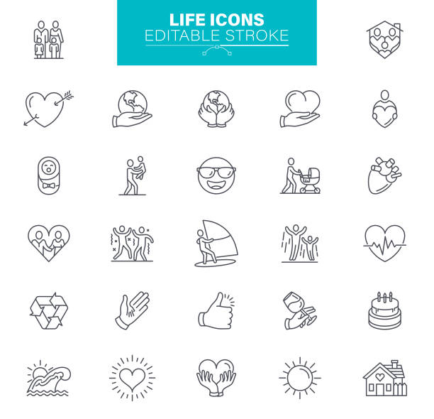 illustrations, cliparts, dessins animés et icônes de icônes de vie editable stroke. ensemble d’icônes de sympathie, d’aide et d’amour - enfant famille calin