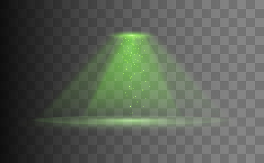 UFO light beam isolated. Green Light