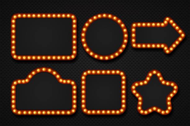 ampul çerçeve. makyaj aynası kayan yazı sirk tabela sinema casino tiyatro billboard topak sınır. 3d ışık çerçeveler - chelsea stock illustrations
