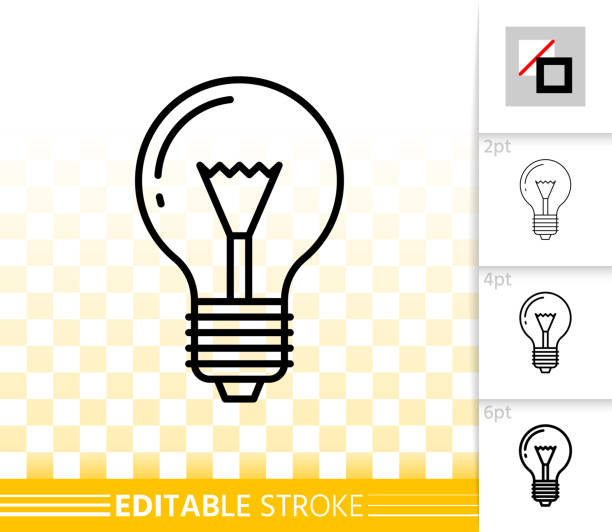 Light bulb glass lamp simple thin line vector icon Light Bulb thin line icon. Outline web sign of glass lamp. Lightbulb linear pictogram with different stroke width. Simple vector transparent symbol. Electric power editable stroke icon without fill light bulb filament stock illustrations