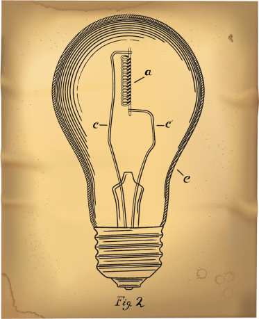 Light Bulb in 1800's Patent Drawing Style