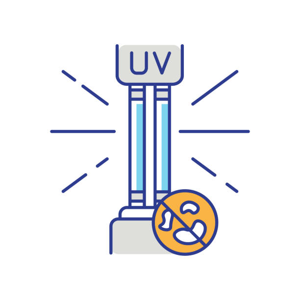 UV light disinfection RGB color icon UV light disinfection RGB color icon. Ultraviolet germicidal irradiation. Surface cleaning, medical decontamination procedure. UV lamp isolated vector illustration ultraviolet light stock illustrations