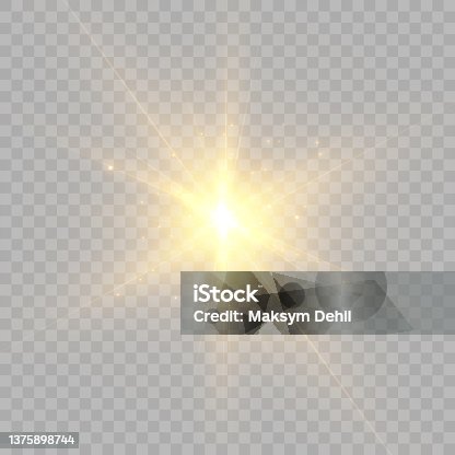 istock Light gold star png. Light sun glow png. Light flash of warm light with highlights. 1375898744