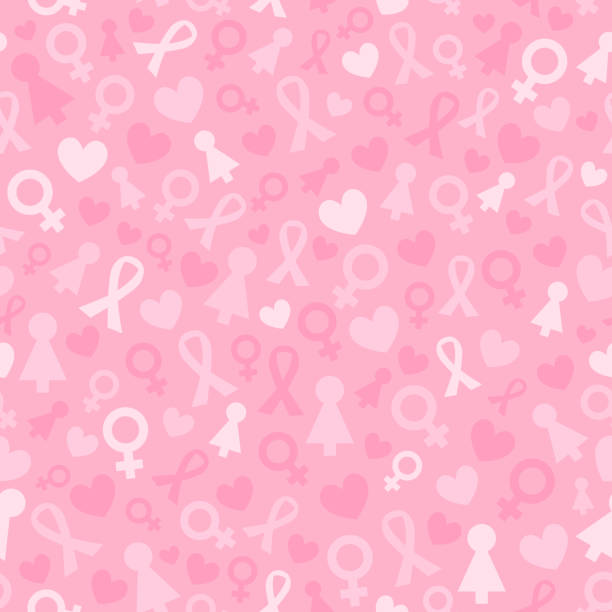 Light Pink Seamless Pattern Light Pink Seamless Pattern with ribbon, heart, feminine sign. For Breast Cancer Awareness Month campaign backgrounds. Vector illustration women backgrounds stock illustrations