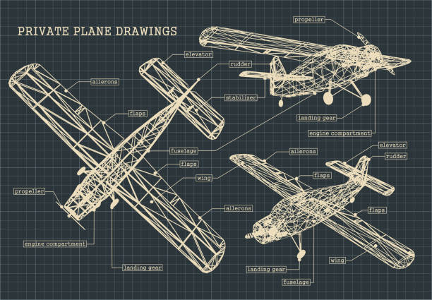 Light private plane drawings Stylized illustration of drawings of a light private plane airplane drawings stock illustrations