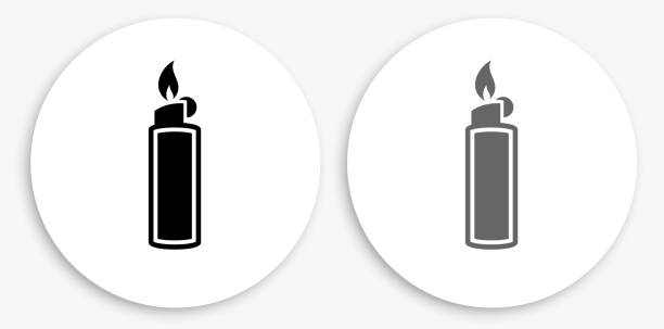 Lighter Black and White Round Icon Lighter Black and White Round Icon. This 100% royalty free vector illustration is featuring a round button with a drop shadow and the main icon is depicted in black and in grey for a roll-over effect. cigarette lighter stock illustrations