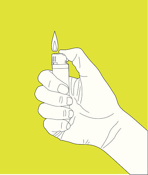 Lighter Fire Outline illustration of a hand lighting up a lighter. cigarette lighter stock illustrations