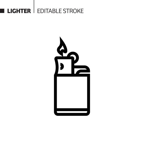 Lighter Line Icon, Outline Vector Symbol Illustration. Pixel Perfect, Editable Stroke.  cigarette lighter stock illustrations