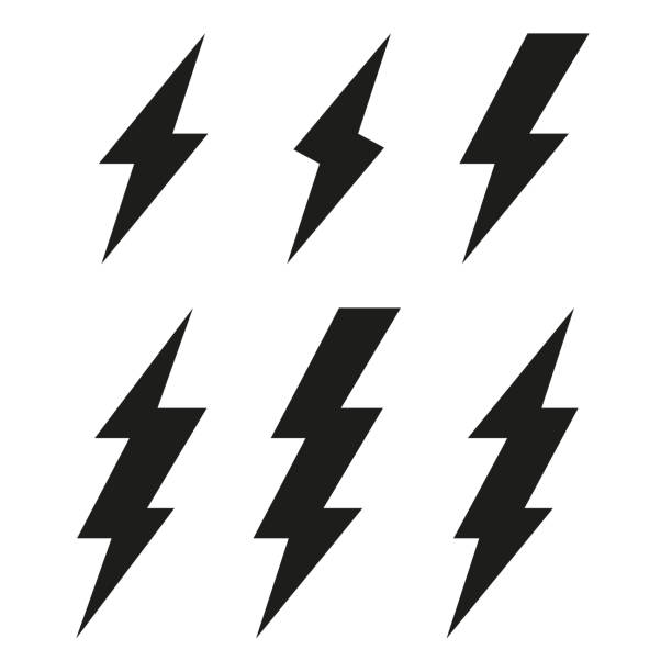 lightning bolt symbole. thunderbolt. vektor-set - beleuchtet stock-grafiken, -clipart, -cartoons und -symbole