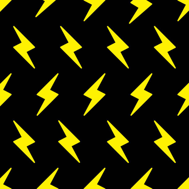 Lightning Bolt Pattern 2 Vector illustration of yellow lightning bolts in a repeating pattern against a black background. lightning designs stock illustrations