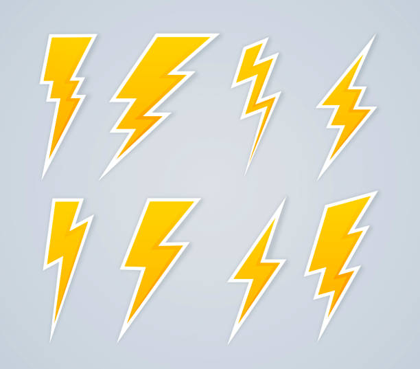 Lightning Bolt Symbols and Icons Lightning bolt symbols and icons. thunderstorm stock illustrations