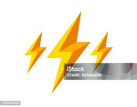 istock Lightning bolt yellow vector simple flat sign isolated on white, energy or brainstorming concept, bright idea. 1276491455