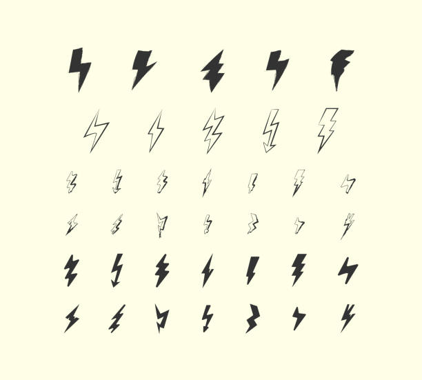 Lightning, thunder, energy. Lightning Vector Seamless Pattern. Repeat background with hand-drawn doodle of lightning bolts, thunder bolts, energy bolt, warning symbol illustration. EPS 10. lightning drawings stock illustrations