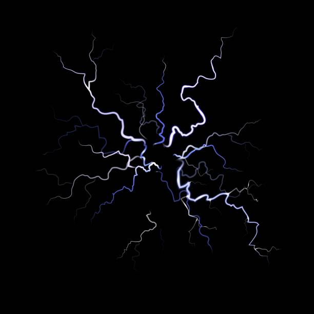 Lightning. Thunder flash electricity spark blow light, thunderstorm on black background. White glowing thunder light sparks in night, weather object. Vector isolated realistic illustration Lightning. Thunder flash electricity spark blow light, thunderstorm on black background. White glowing thunder light sparks in night, weather simple object. Vector isolated realistic illustration lightning silhouettes stock illustrations