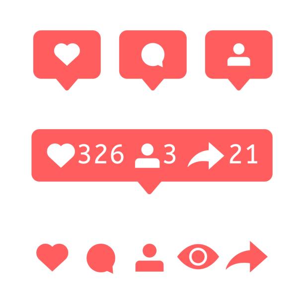 Like, comment user, view, follower repost. Social media icons. Like, comment, user, view, follower, repost. Social media icons Vector notification Bubble message Flat interface notice like button stock illustrations