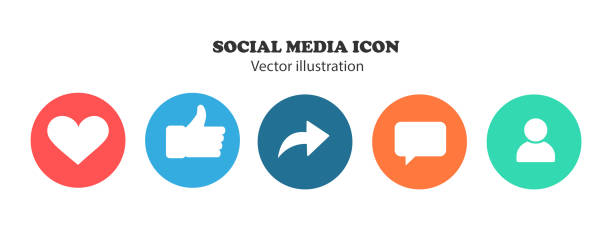 소셜 네트워크 아이콘 - 같은, 엄지 손가락, 다시 게시, 의견, 가입자. - 소셜 미디어 아이콘 stock illustrations