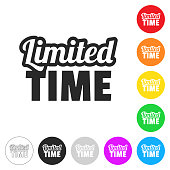Icon of "Limited Time" isolated on white background. Includes 9 buttons with a flat design style for your design, in different colors (red, orange, yellow, green, blue, purple, gray, black, white, line art), each icon is separated on its own layer. Vector Illustration (EPS10, well layered and grouped). Easy to edit, manipulate, resize or colorize. Vector and Jpeg file of different sizes.