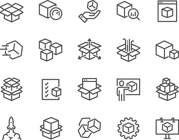 Line Abstract Product Icons Simple Set of Abstract Product Related Vector Line Icons. Contains such Icons as Unit, Module, Product Release, Presentation and more. Editable Stroke. 48x48 Pixel Perfect. products stock illustrations