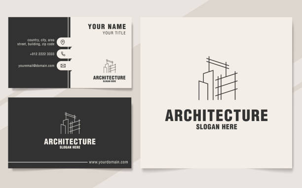 Line architecture logo template on monogram style Line architecture logo template on monogram style roofing business card stock illustrations
