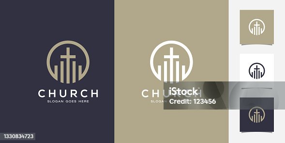 istock Line art church / christian logo design Premium Vector 1330834723