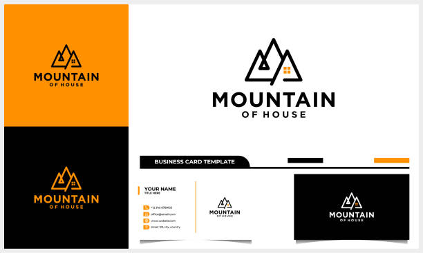 line art house and home with mountain concept logo and business card template line art house and home with mountain concept logo design and business card template roofing business card stock illustrations