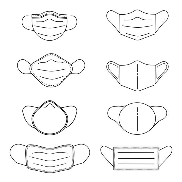 zestaw ikon grafiki liniowej maski chroni wirusa. - n95 mask stock illustrations