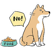 istock Line art illustration set of Shiba Inu who has no appetite and does not eat dog food 1298109302