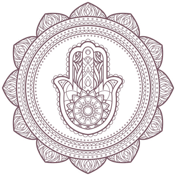 Line art of circular intricate mandala designed for coloring Printable template of a mandala useful as an decoration or for laser cutting rock formations stock illustrations