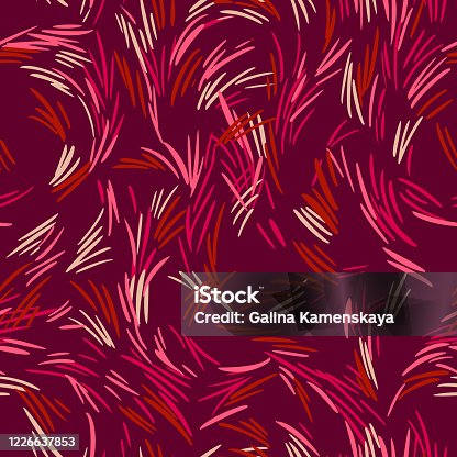 istock Line art. Seamless pattern made of artistic colorful stroke lines. Abstract geometric background. Nature botanical ornament, meadow grass and herbs print. 1226637853