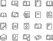 Simple Set of Book Related Vector Line Icons. Contains such Icons as Organizer, Learning, E-Reader, Audiobook and more.  Editable Stroke. 48x48 Pixel Perfect.