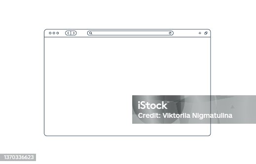 istock Line browser window in black color. Internet stroke page concept for desktop and tablet. Empty browser window in outline style isolated on white. Webpage user interface. 1370336623