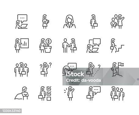 istock Line Business Woman Icons 1335433140