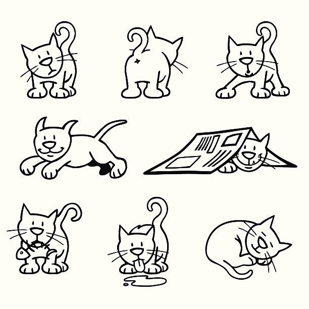 Line Cat vector art illustration