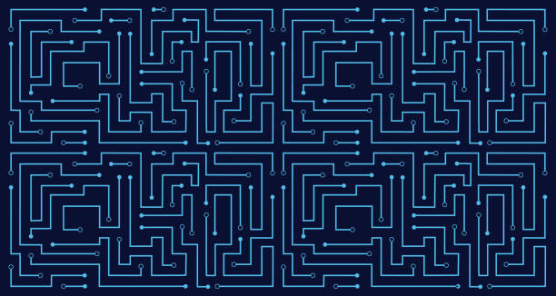 Line circuit abstract pattern technology vector background Line circuit abstract pattern technology vector background maze backgrounds stock illustrations