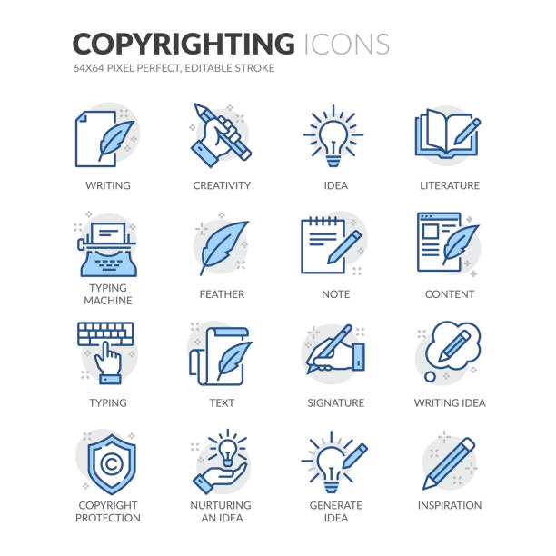 stockillustraties, clipart, cartoons en iconen met pictogrammen voor het auteursrecht en het auteursrecht - content