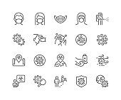 Simple Set of Coronavirus COVID 19 Safety Related Vector Line Icons. 
Contains such Icons as Washing Hands, Outbreak Map, Man and Woman Wearing Face Mask and more. Editable Stroke. 48x48 Pixel Perfect.