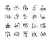 Simple Set of Court Related Vector Line Icons. 
Contains such Icons as Hammer, Justice, Lawyer and more.
Editable Stroke. 48x48 Pixel Perfect.