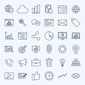 Line Web Development Icons. Vector Collection of Modern Thin Outline Search Engine Optimization Symbols.