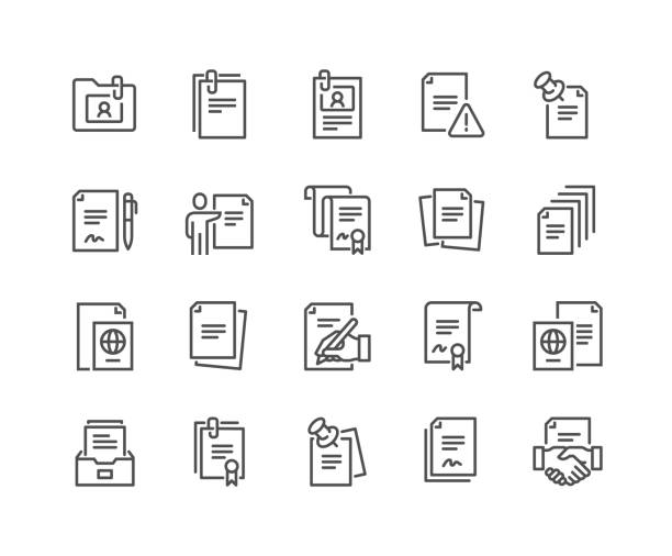 ilustrações de stock, clip art, desenhos animados e ícones de line documents icons - ready mix