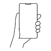 Line drawing illustration of holding and operating a smartphone