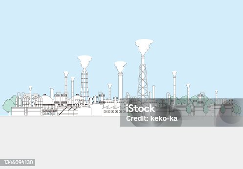 istock Line drawing vector illustration of the Factory area. 1346094130