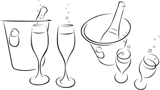 Line drawn champagne icons