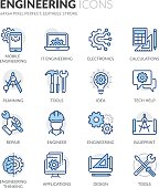 Simple Set of Engineering Related Color Vector Line Icons. Contains such Icons as Calculations, Blueprint, Engineer, App Design and more. Editable Stroke. 64x64 Pixel Perfect.