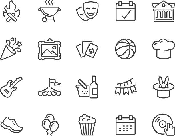 Line Event Icons Simple Set of Event Related Vector Line Icons. Contains such Icons as Bonfire, Guitar, Popcorn, Party, Festival and more. Editable Stroke. 48x48 Pixel Perfect. museum stock illustrations