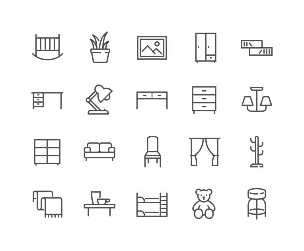 Line Furniture Icons Simple Set of Furniture Related Vector Line Icons. 
Contains such Icons as Children's Bed, Sofa, Hanger and more.
Editable Stroke. 48x48 Pixel Perfect. chair stock illustrations