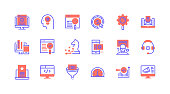 Line icon concepts. See, Development, Content Management, Strategy, Custom Coding icons.