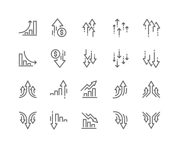 Line Increase and Decrease Icons Simple Set of Increase and Decrease Related Vector Line Icons. 
Contains such Icons as Finance Chart, Abstract Graph, Trend and more.
Editable Stroke. 48x48 Pixel Perfect. growth icons stock illustrations