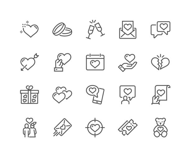 stockillustraties, clipart, cartoons en iconen met lijn liefde pictogrammen - charmant